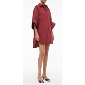 New STAUD Nico Stretch Cotton Shirtdress In Sangria Size XL $345